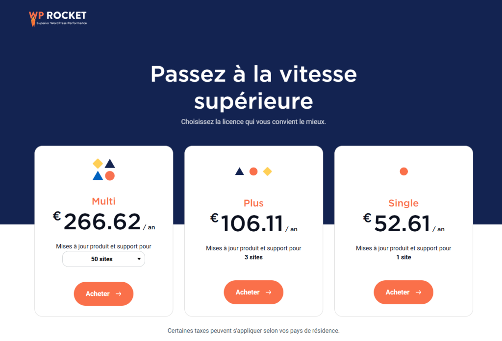 tarifs de WP Rocket